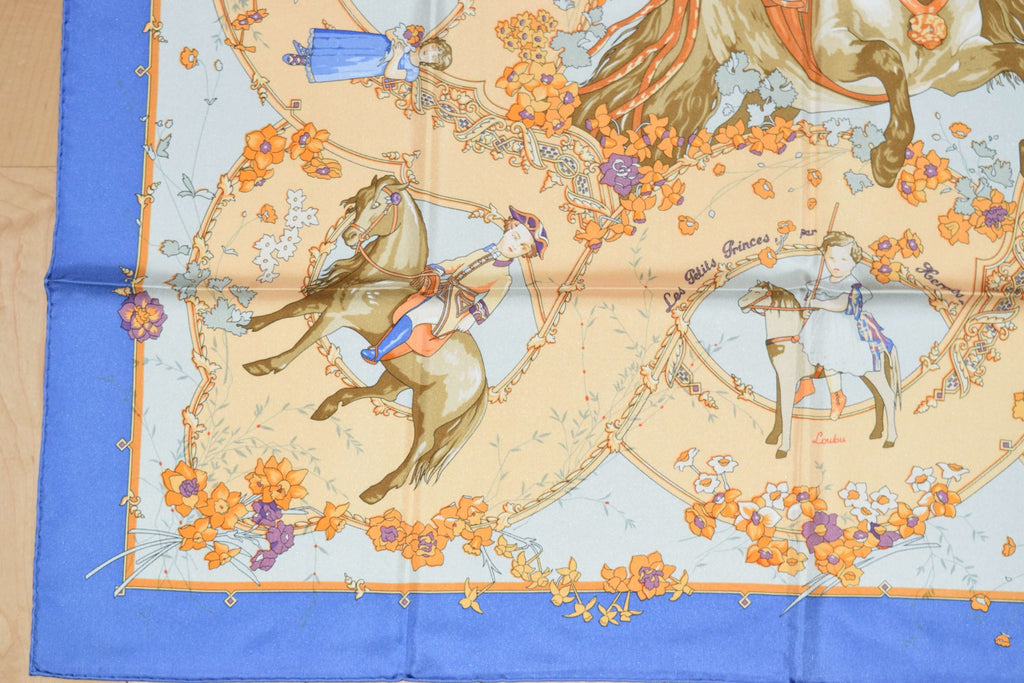 Hermes Scarf Les Petits Princes Silk 90 cm Blue Horse Carre Shawl Stole