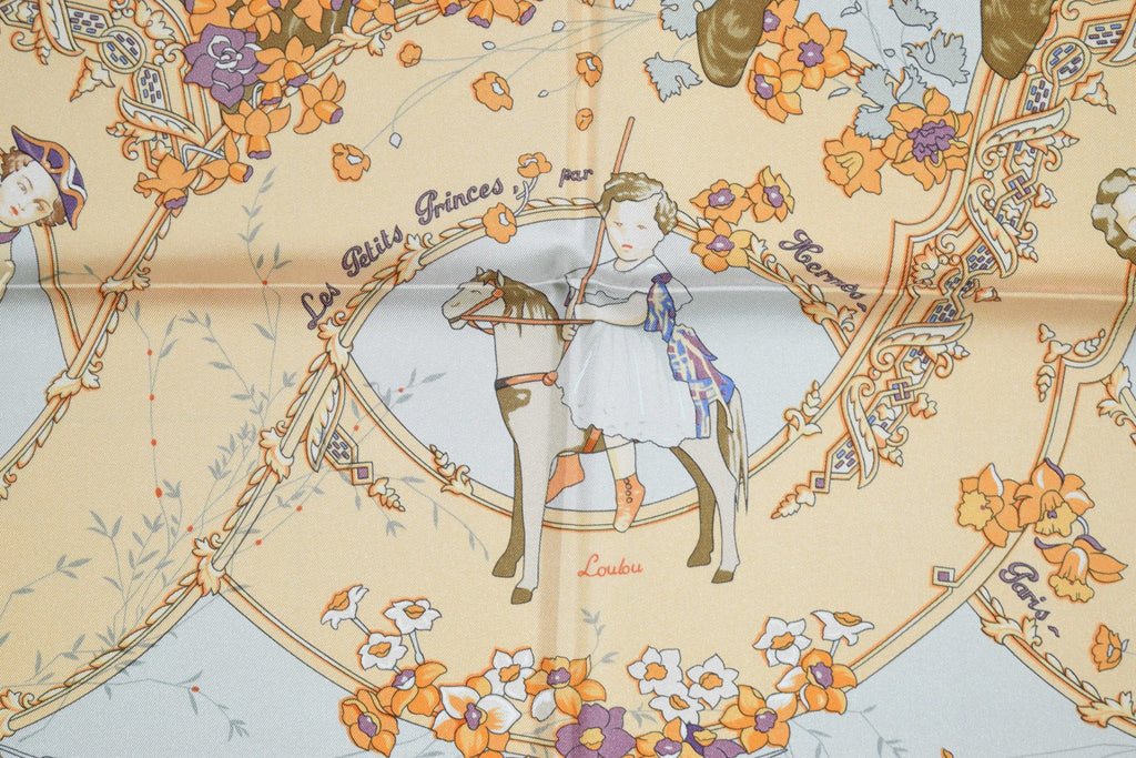 Hermes Scarf Les Petits Princes Silk 90 cm Blue Horse Carre Shawl Stole