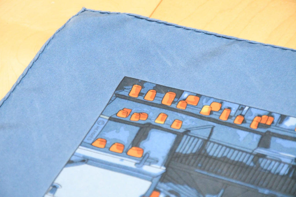 Hermes Scarf Les Toits de Paris 90 cm silk blue Carre townscape 35" USED