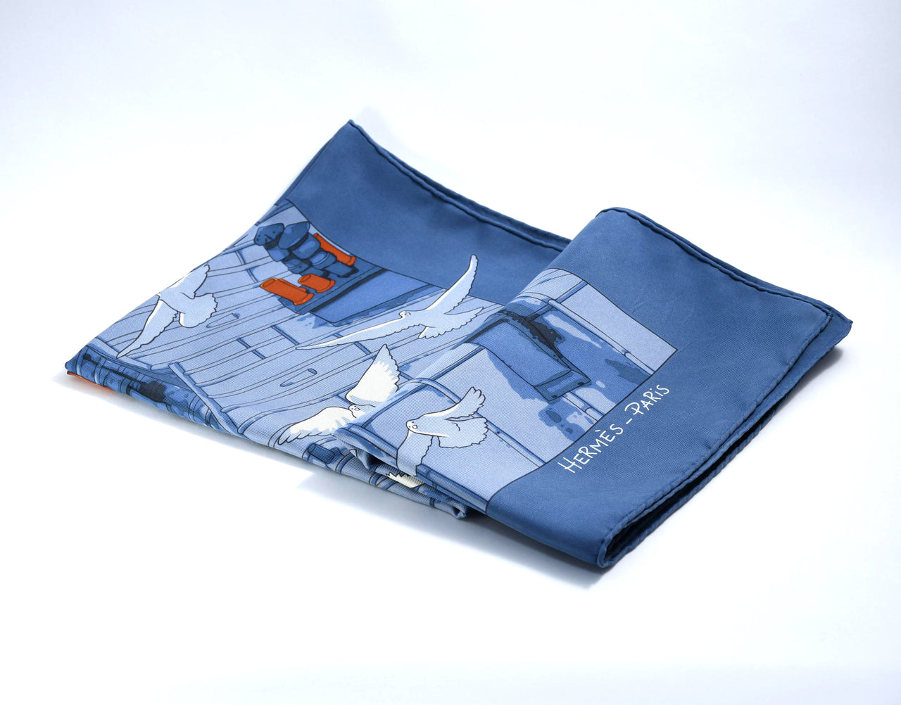 Hermes Scarf Les Toits de Paris 90 cm silk blue Carre townscape 35" USED