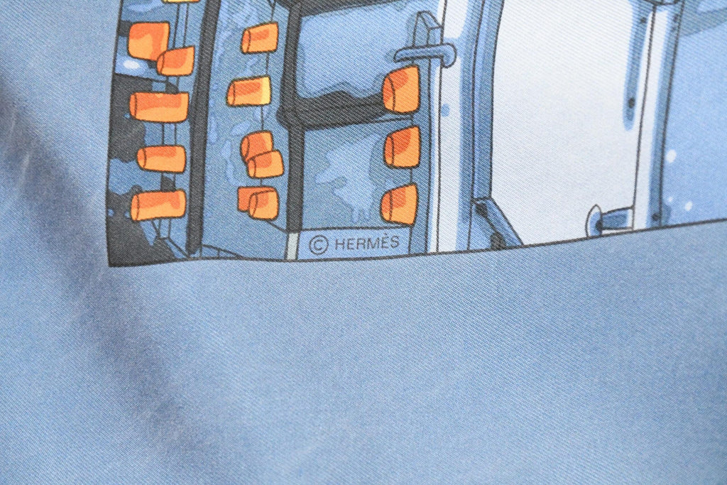 Hermes Scarf Les Toits de Paris 90 cm silk blue Carre townscape 35" USED