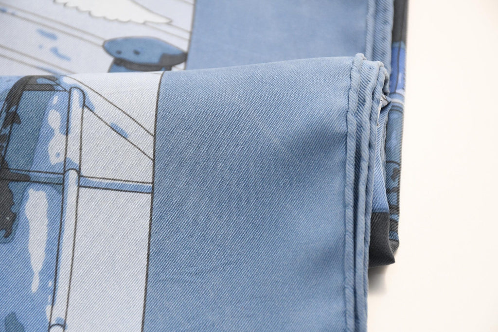Hermes Scarf Les Toits de Paris 90 cm silk blue Carre townscape 35" USED