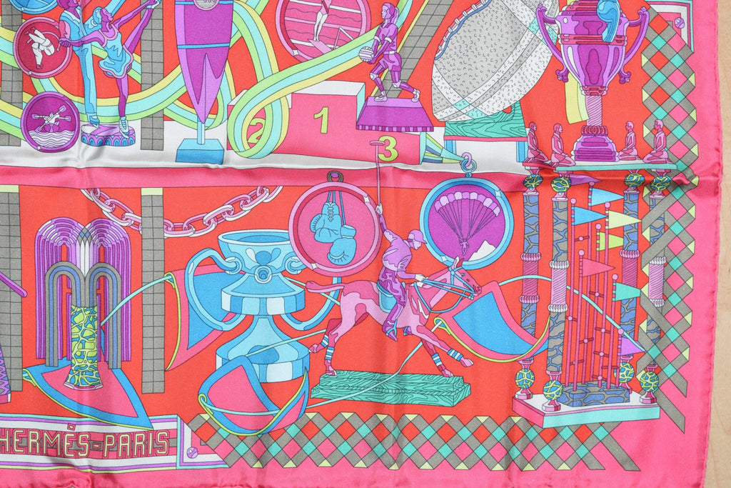 Hermes Scarf Les Trophees Red Silk 90 cm Carre 35” inch Shawl Stole