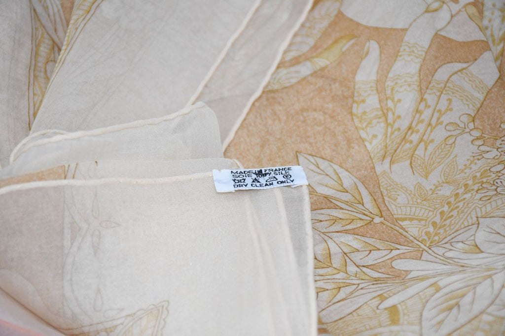 Hermes Scarf Les chants du Henne 90 cm Chiffon Silk mousseline Beige Shawl