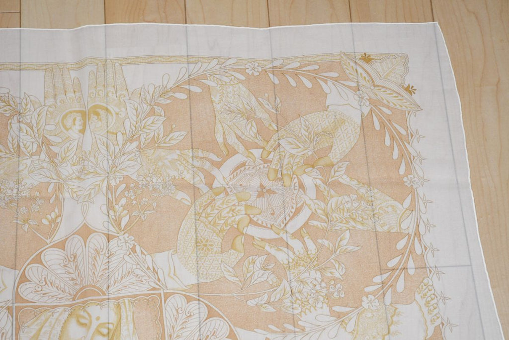 Hermes Scarf Les chants du Henne 90 cm Chiffon Silk mousseline Beige Shawl