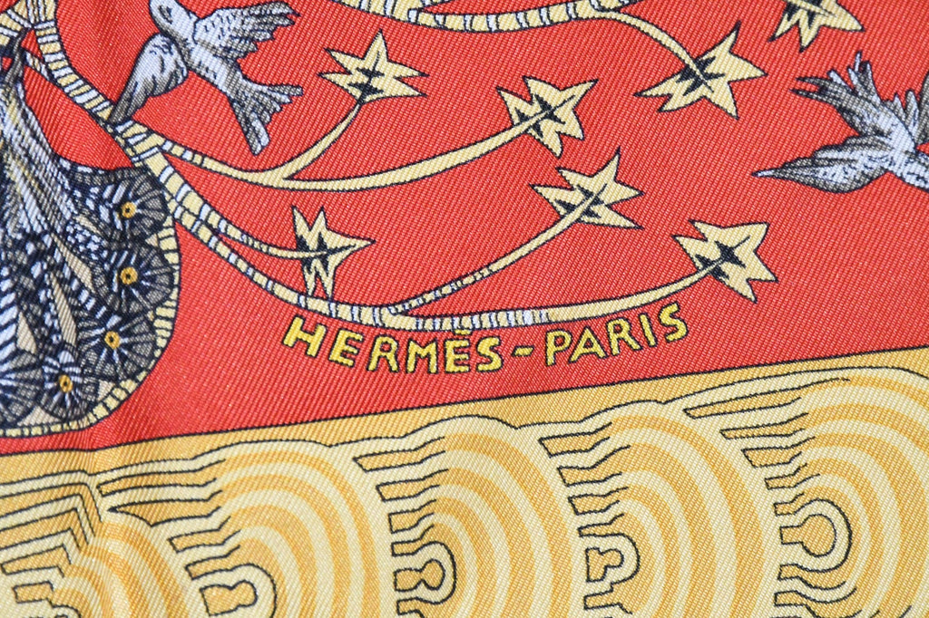 Hermes Scarf Les legendes de l'Arbre 90 cm silk orange red Carre legend tree 35"