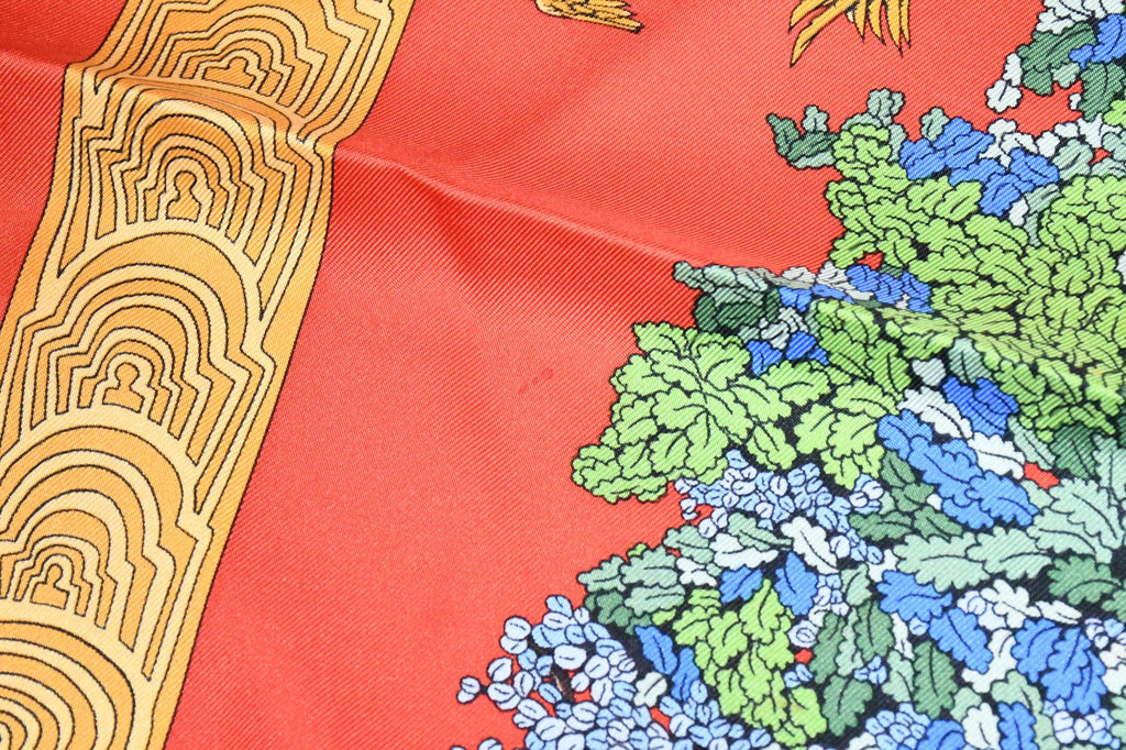 Hermes Scarf Les legendes de l'Arbre 90 cm silk orange red Carre legend tree 35"