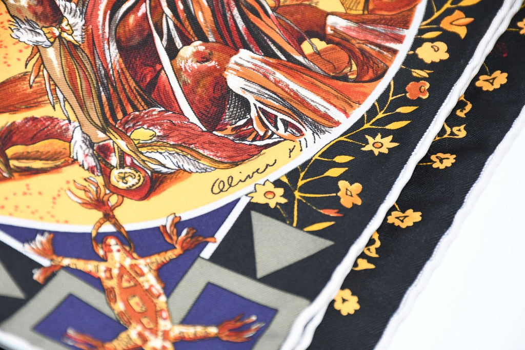 Hermes Scarf Les mythologies des hommes rouges 90 cm silk brown black Carre legend