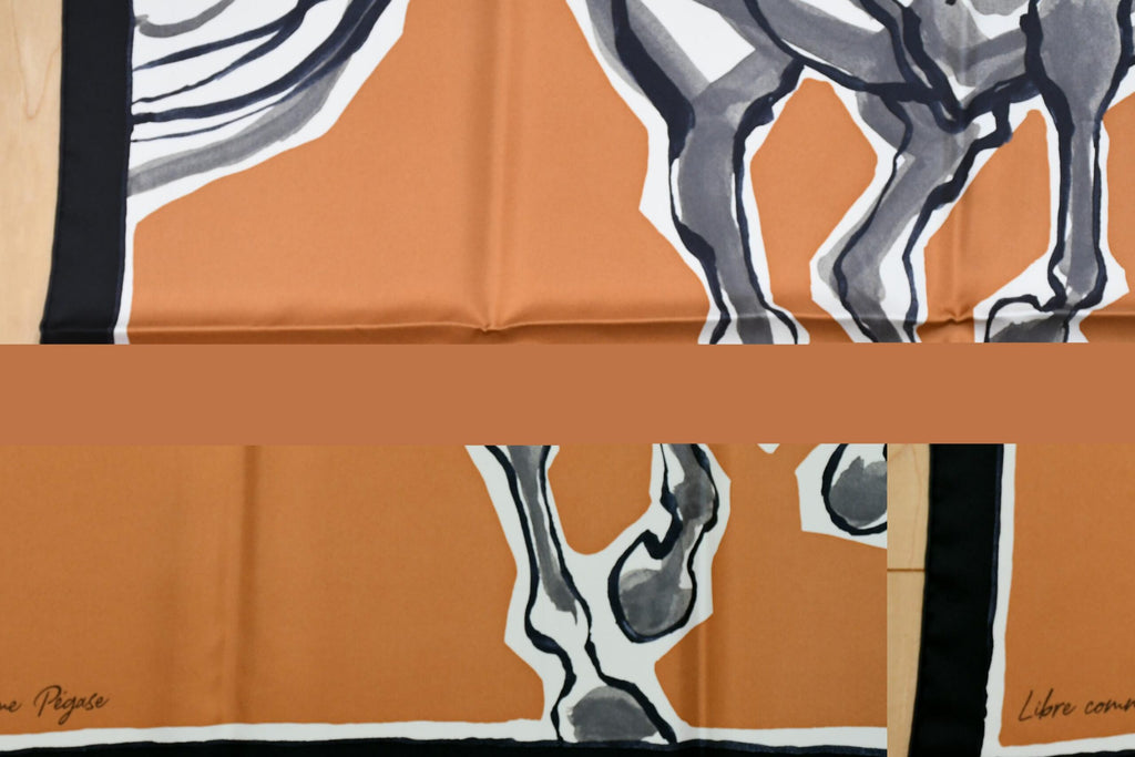 Hermes Scarf Libre Comme Pegase 90 cm silk orange Carre Pegasus horse 35"