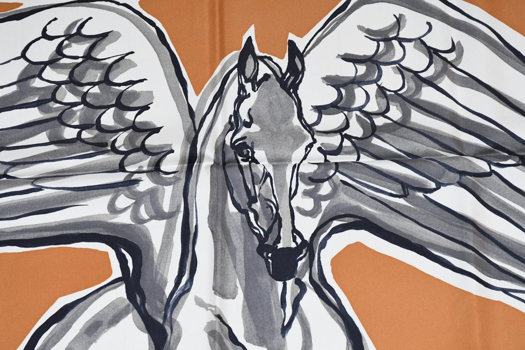 Hermes Scarf Libre Comme Pegase 90 cm silk orange Carre Pegasus horse 35"