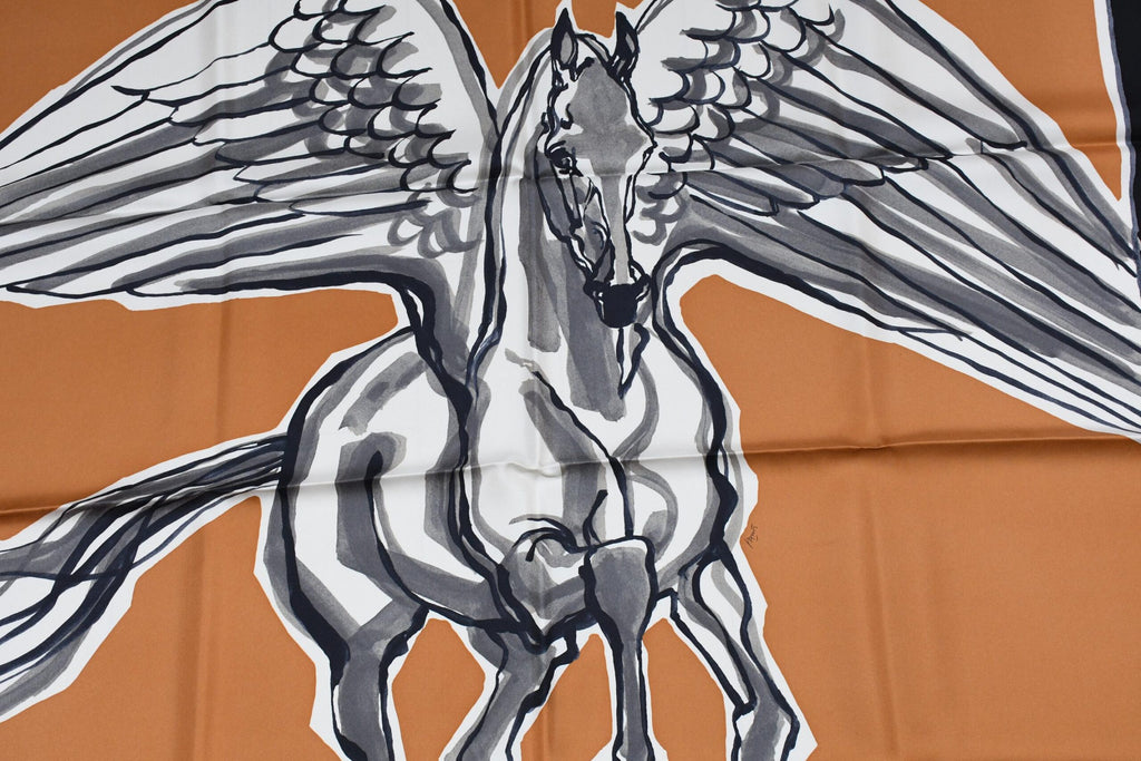 Hermes Scarf Libre Comme Pegase 90 cm silk orange Carre Pegasus horse 35"