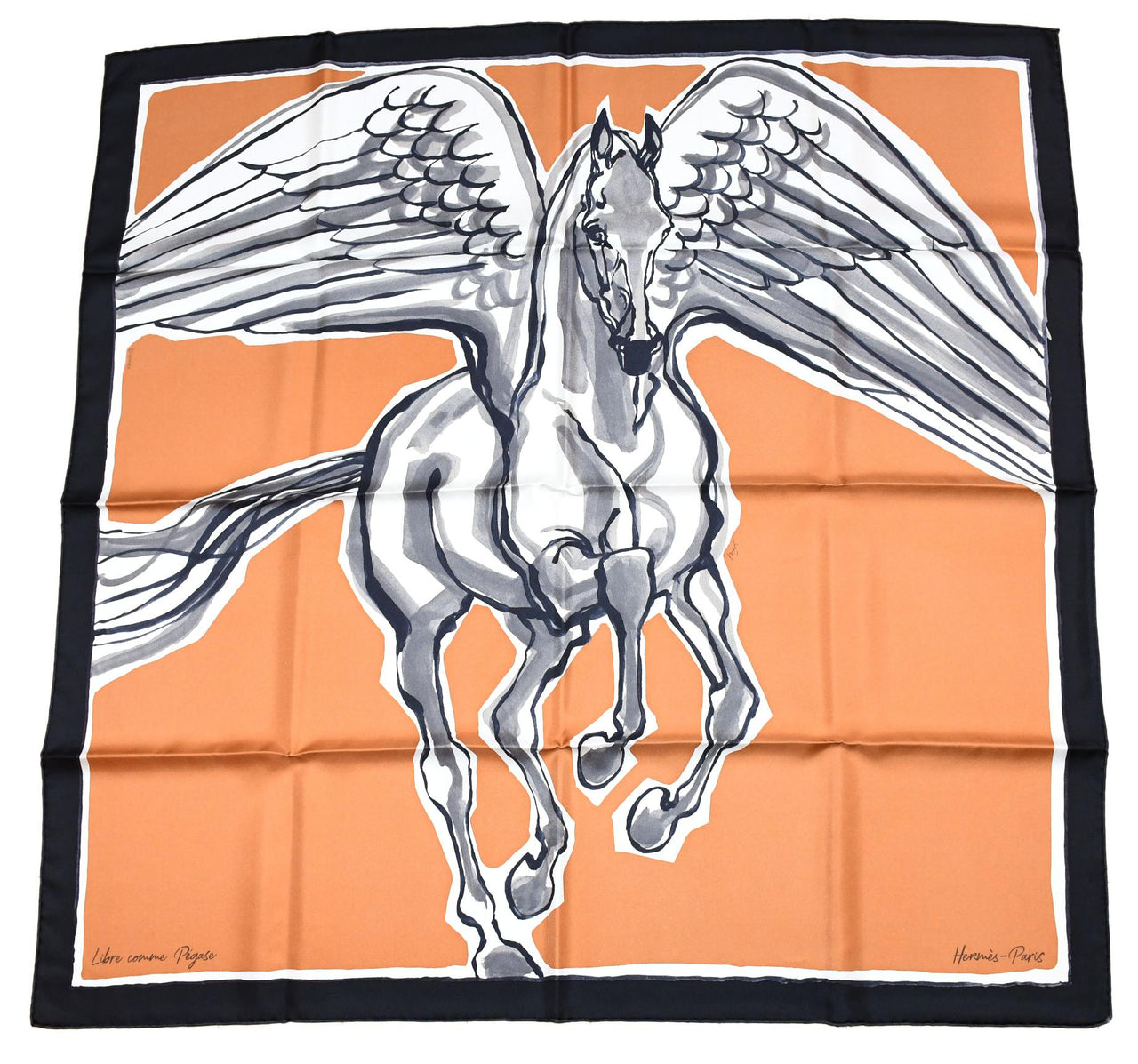 Hermes Scarf Libre Comme Pegase 90 cm silk orange Carre Pegasus horse 35"