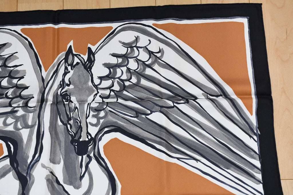 Hermes Scarf Libre Comme Pegase 90 cm silk orange Carre Pegasus horse 35"