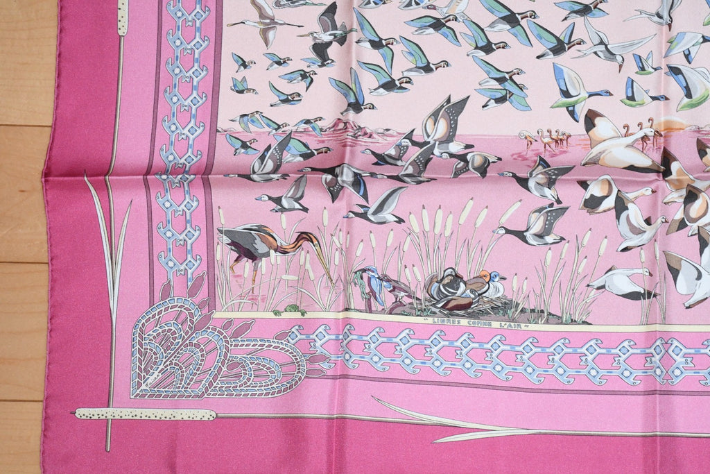 Hermes Scarf Libres Comme l'Air 90 cm Silk pink bird air Carre 35"