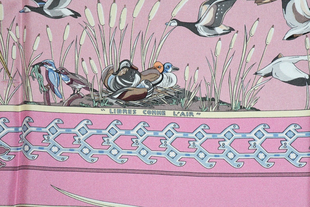 Hermes Scarf Libres Comme l'Air 90 cm Silk pink bird air Carre 35"