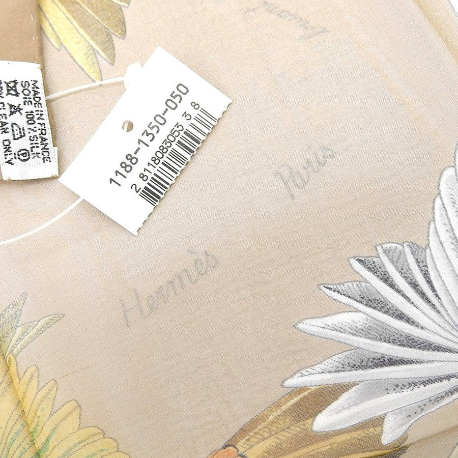 Hermes Scarf L'intrus 90 cm Chiffon Silk mousseline bird beige muslin 35"