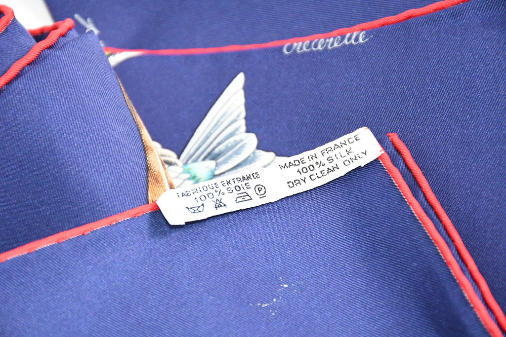 Hermes Scarf L'intrus Silk 90 cm navy blue invader bird forest Carre 35"