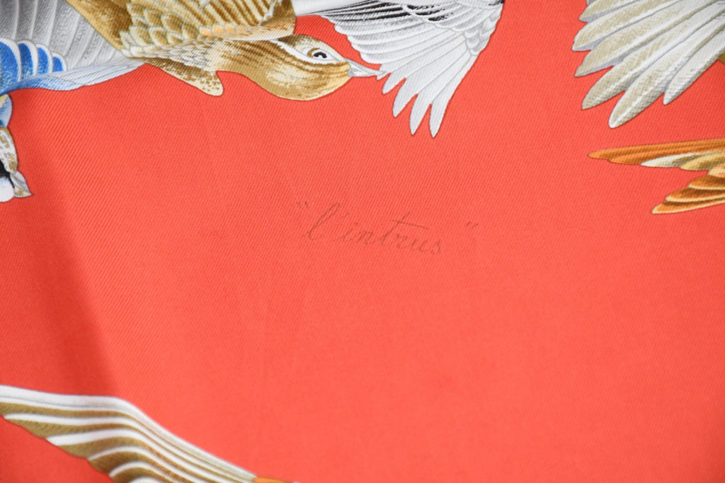 Hermes Scarf L'intrus Silk 90 cm red invader bird forest Carre 35"