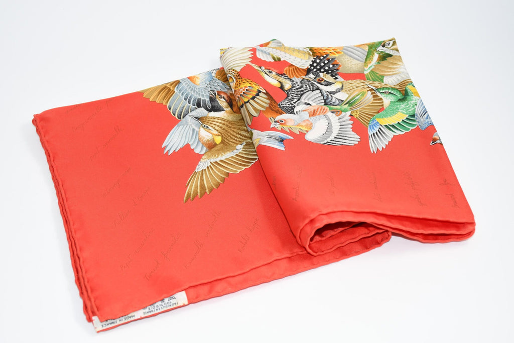 Hermes Scarf L'intrus Silk 90 cm red invader bird forest Carre 35"