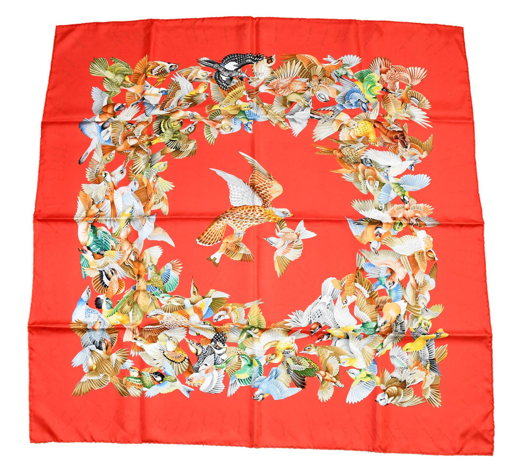 Hermes Scarf L'intrus Silk 90 cm red invader bird forest Carre 35"
