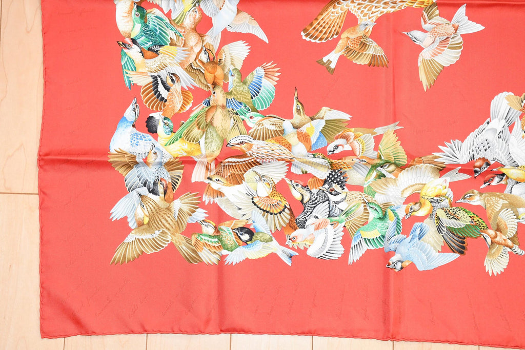 Hermes Scarf L'intrus Silk 90 cm red invader bird forest Carre 35"