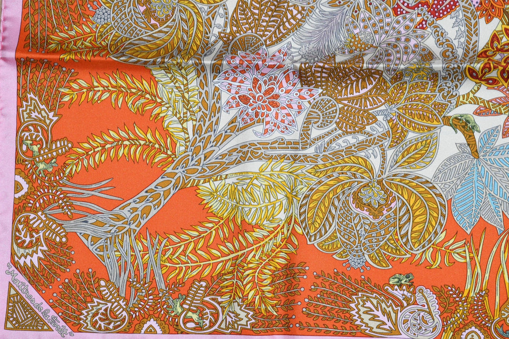 Hermes Scarf Maitres de la Foret 90 cm silk orange forest tree 35"