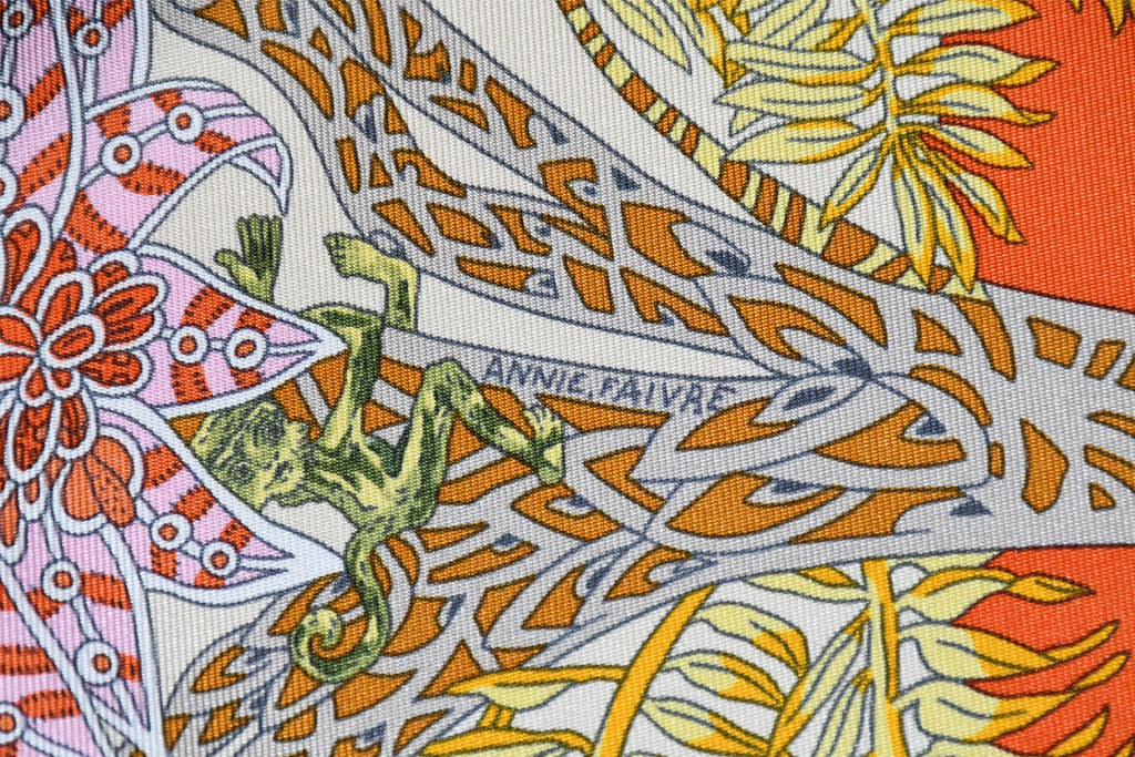 Hermes Scarf Maitres de la Foret 90 cm silk orange forest tree 35"