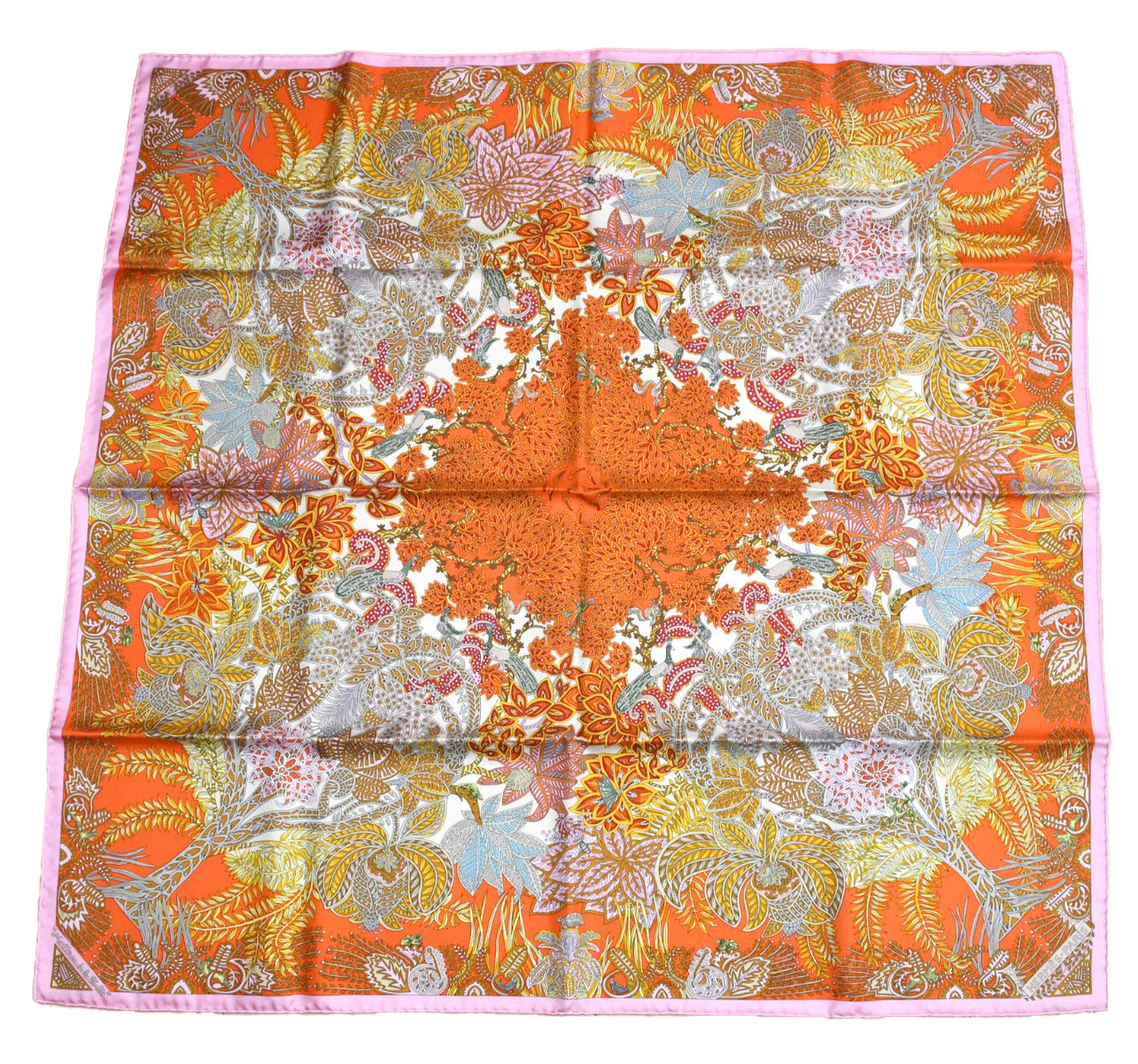 Hermes Scarf Maitres de la Foret 90 cm silk orange forest tree 35"