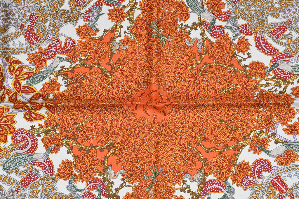 Hermes Scarf Maitres de la Foret 90 cm silk orange forest tree 35"