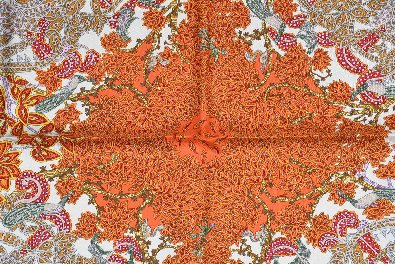 Hermes Scarf Maitres de la Foret 90 cm silk orange forest tree 35"