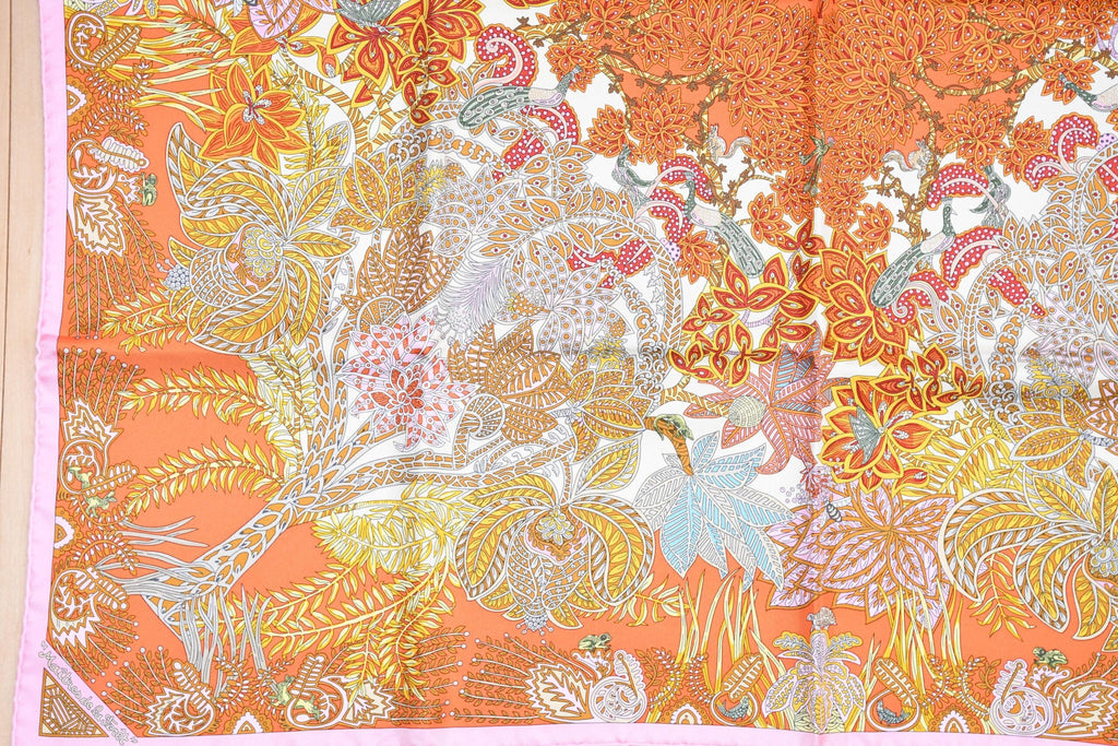 Hermes Scarf Maitres de la Foret 90 cm silk orange forest tree 35"