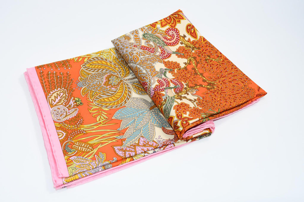 Hermes Scarf Maitres de la Foret 90 cm silk orange forest tree 35"