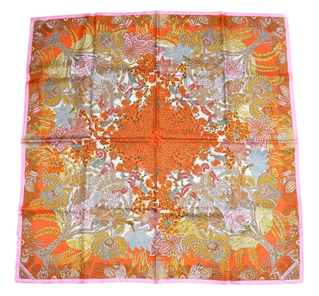 Hermes Scarf Maitres de la Foret 90 cm silk orange forest tree 35"
