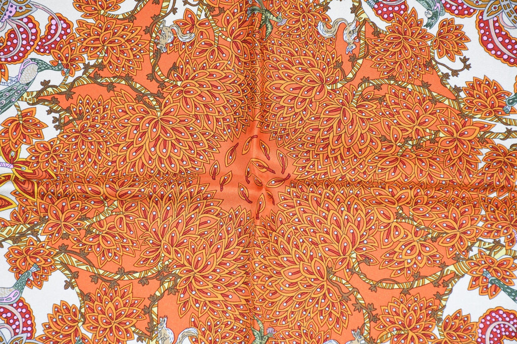 Hermes Scarf Maitres de la Foret 90 cm silk orange forest tree 35"