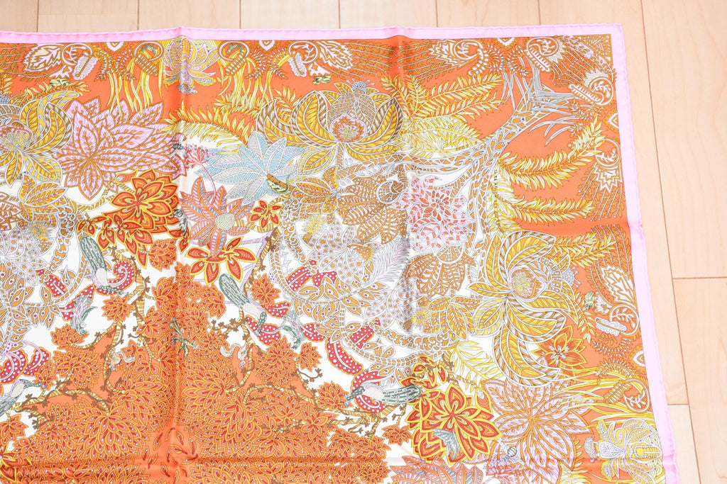Hermes Scarf Maitres de la Foret 90 cm silk orange forest tree 35"