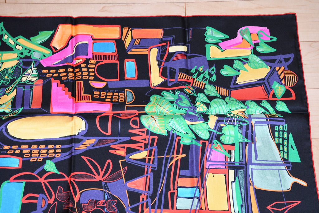 Hermes Scarf Modernisme tropical 90 cm silk black modernism Carre 35"