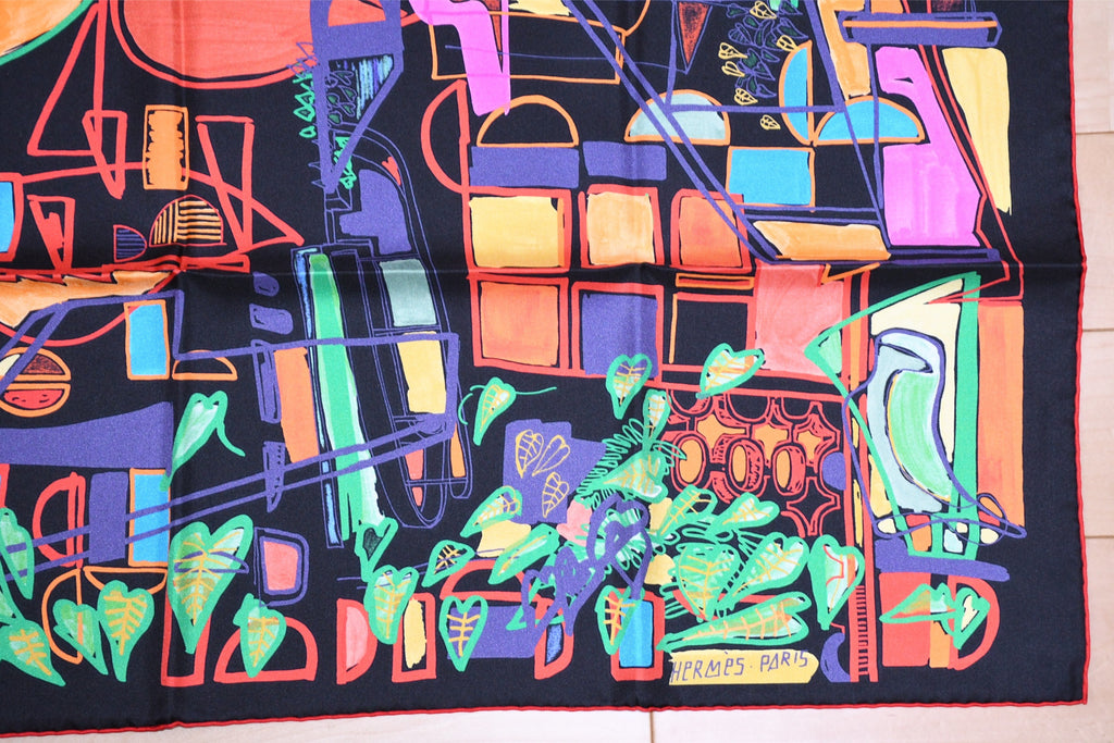 Hermes Scarf Modernisme tropical 90 cm silk black modernism Carre 35"