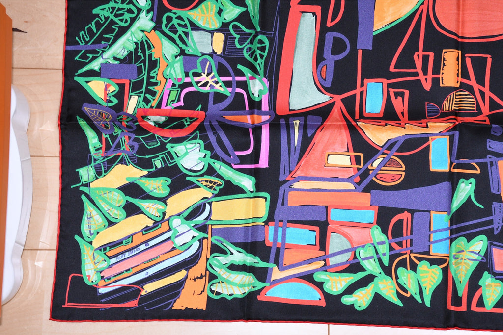 Hermes Scarf Modernisme tropical 90 cm silk black modernism Carre 35"