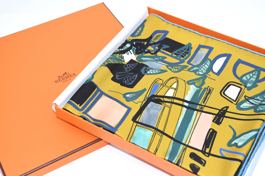 Hermes Scarf Modernisme tropical 90 cm silk yellow brown modernism Carre 35"