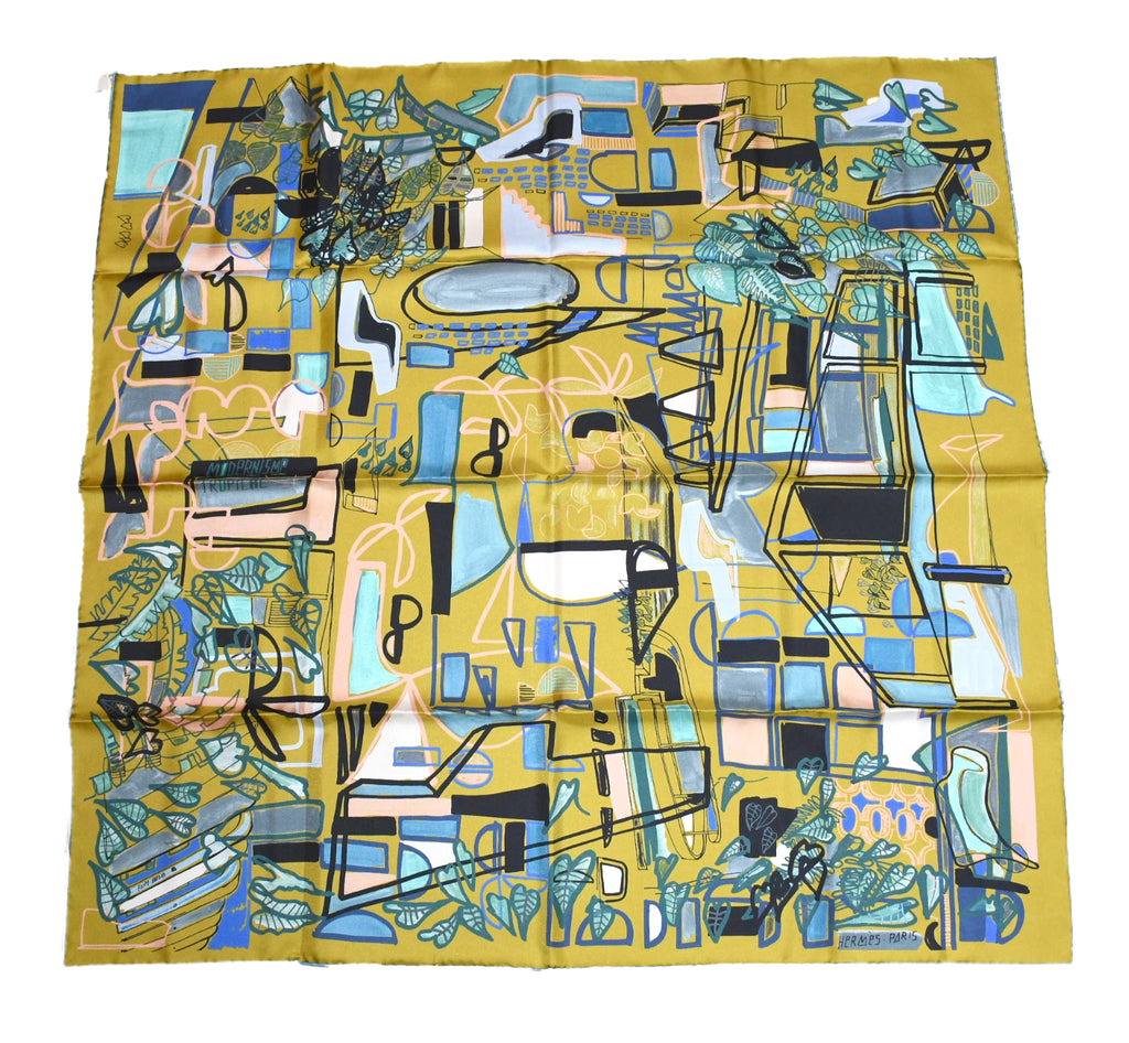 Hermes Scarf Modernisme tropical 90 cm silk yellow brown modernism Carre 35"