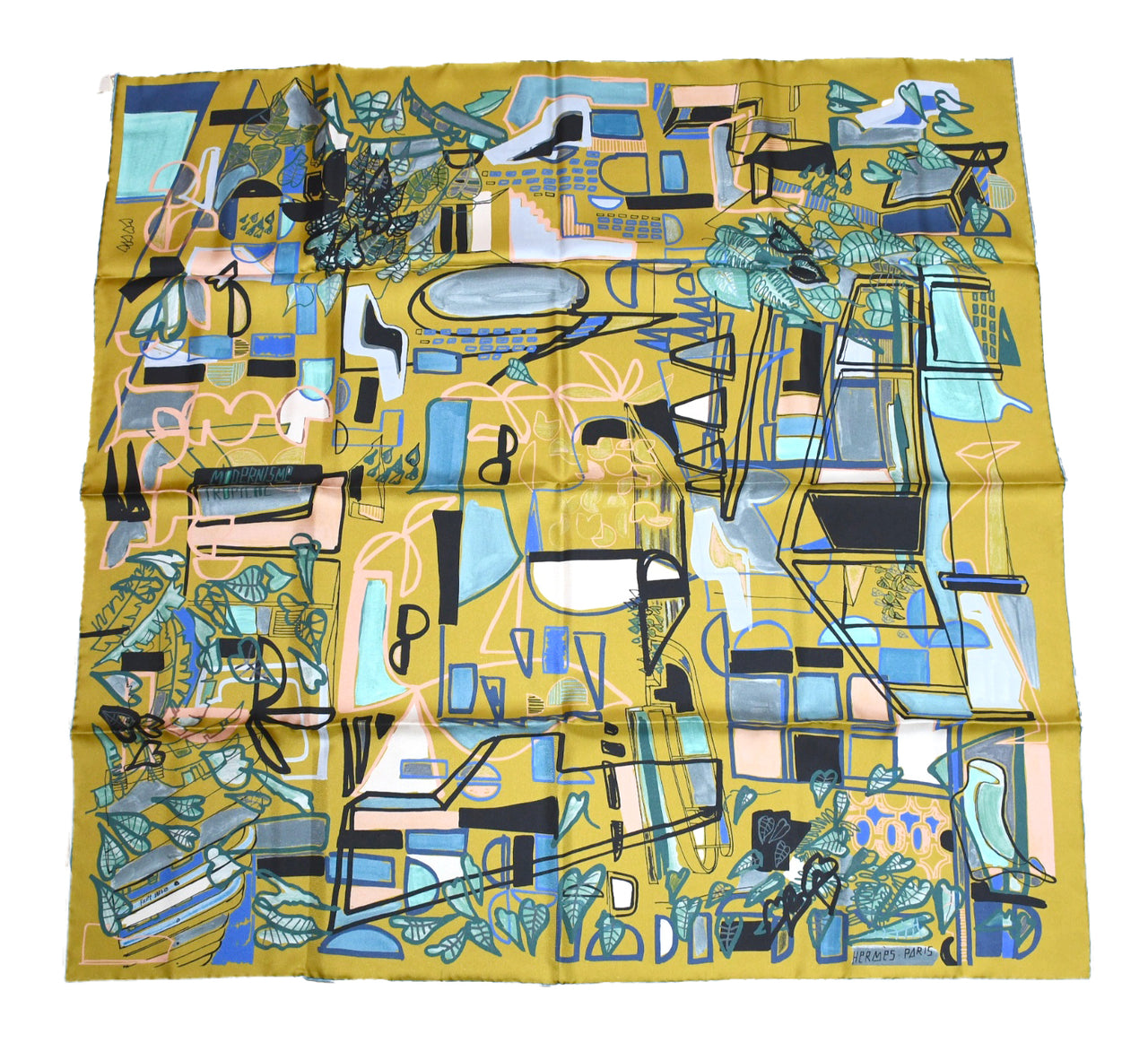 Hermes Scarf Modernisme tropical 90 cm silk yellow brown modernism Carre 35"