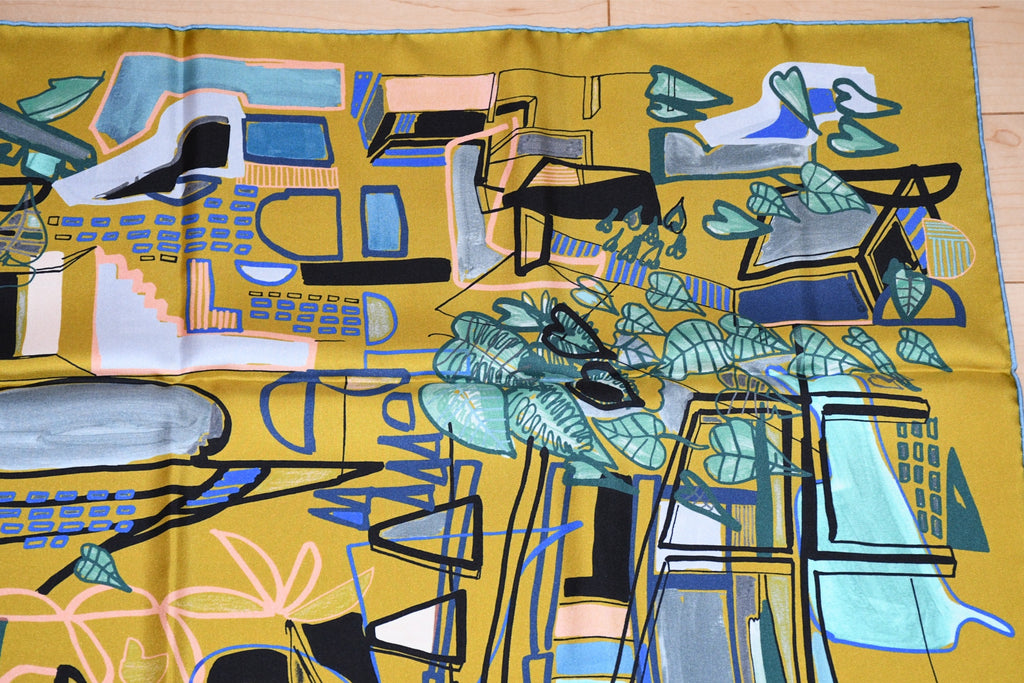 Hermes Scarf Modernisme tropical 90 cm silk yellow brown modernism Carre 35"