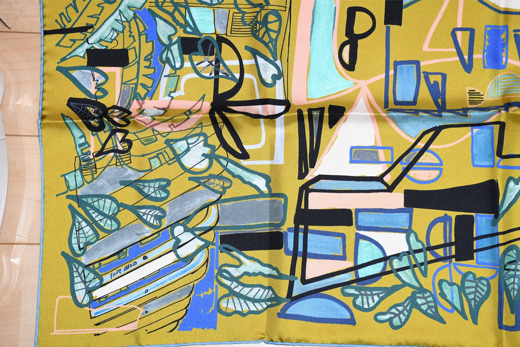 Hermes Scarf Modernisme tropical 90 cm silk yellow brown modernism Carre 35"