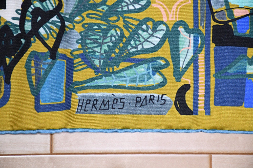 Hermes Scarf Modernisme tropical 90 cm silk yellow brown modernism Carre 35"