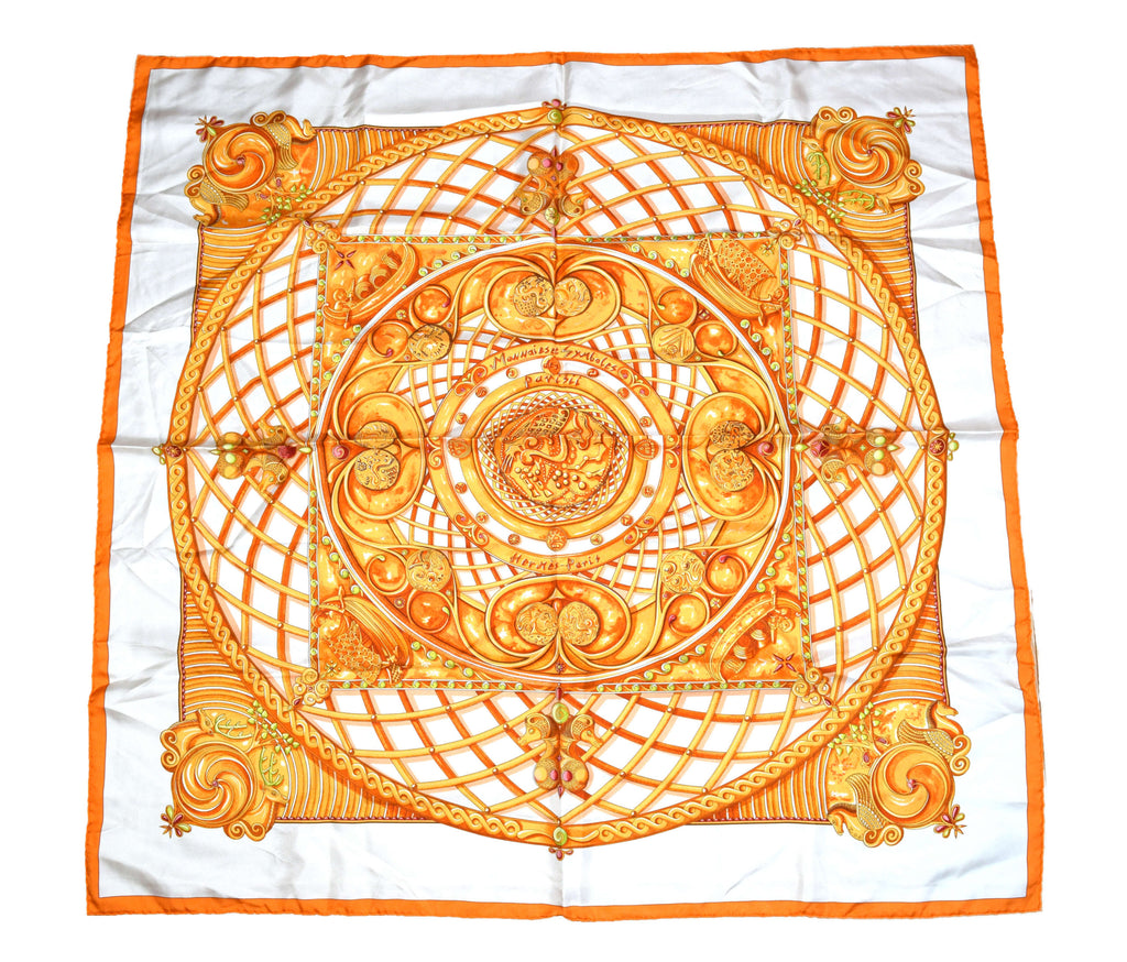 Hermes Scarf Monnaies Et Symboles Des Parisii 90 cm Silk Orange RAK