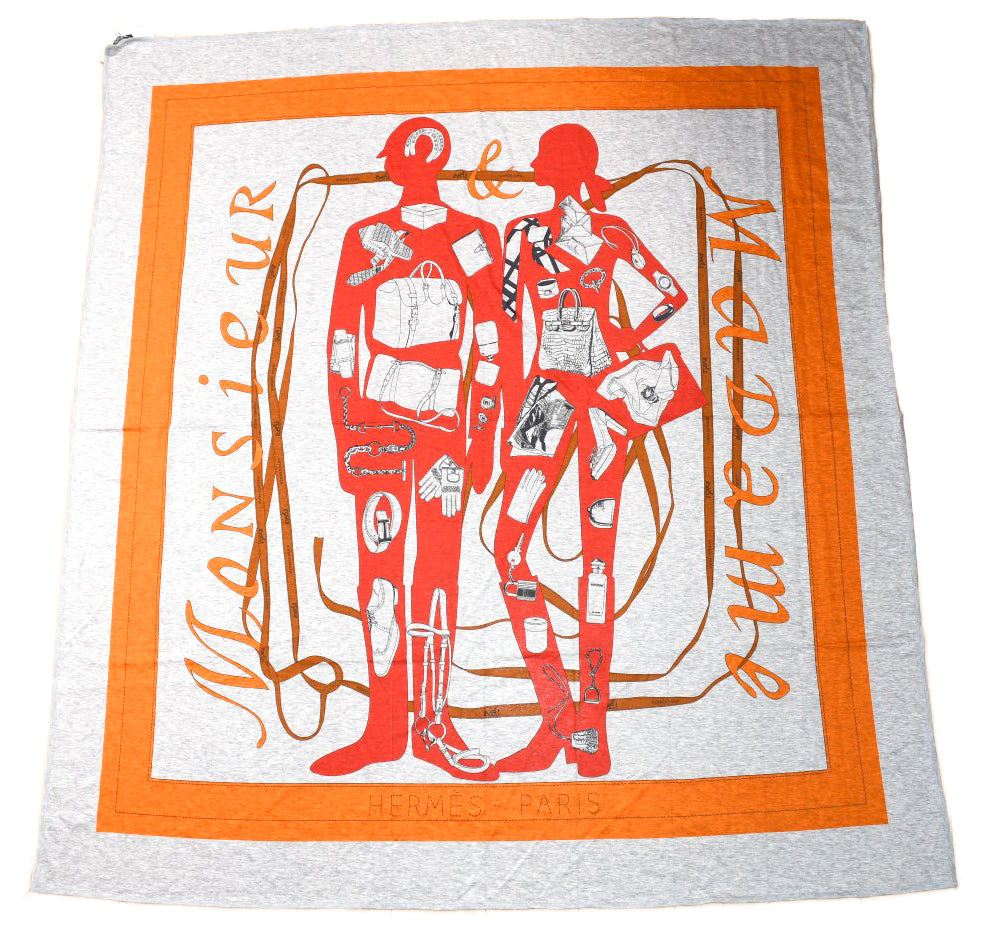 Hermes Scarf Monsieur et Madame 100 x 100 cm cotton gray Carre