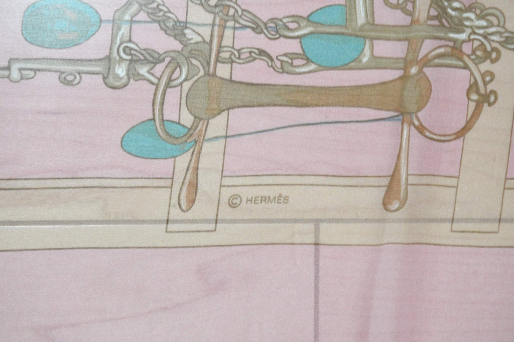 Hermes Scarf Mors et Filets 90 cm Chiffon Silk mousseline Pink chain muslin 35"
