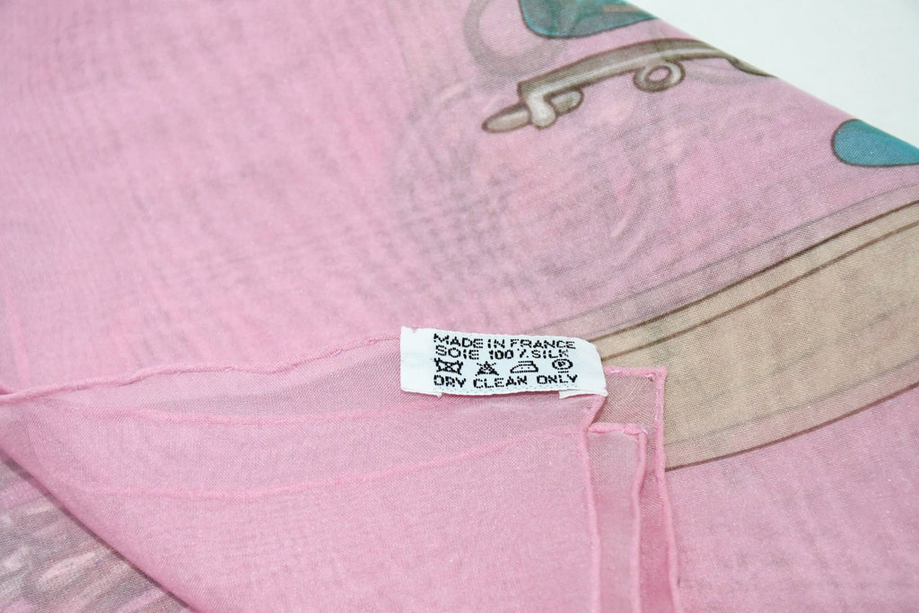 Hermes Scarf Mors et Filets 90 cm Chiffon Silk mousseline Pink chain muslin 35"