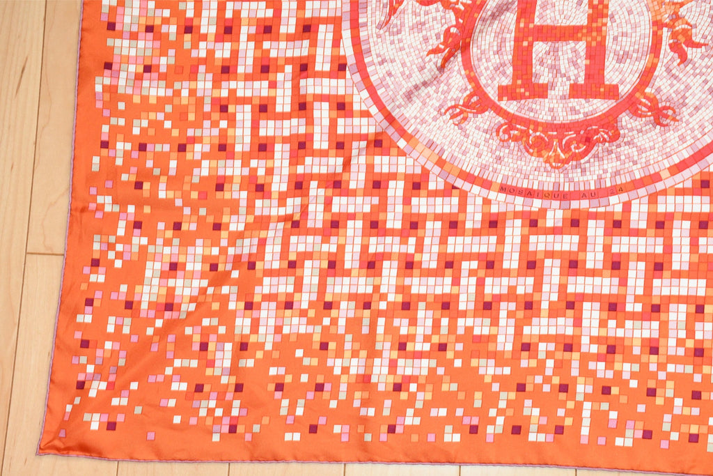Hermes Scarf Mosaique au 24 silk 90 cm orange horse Carre 35"