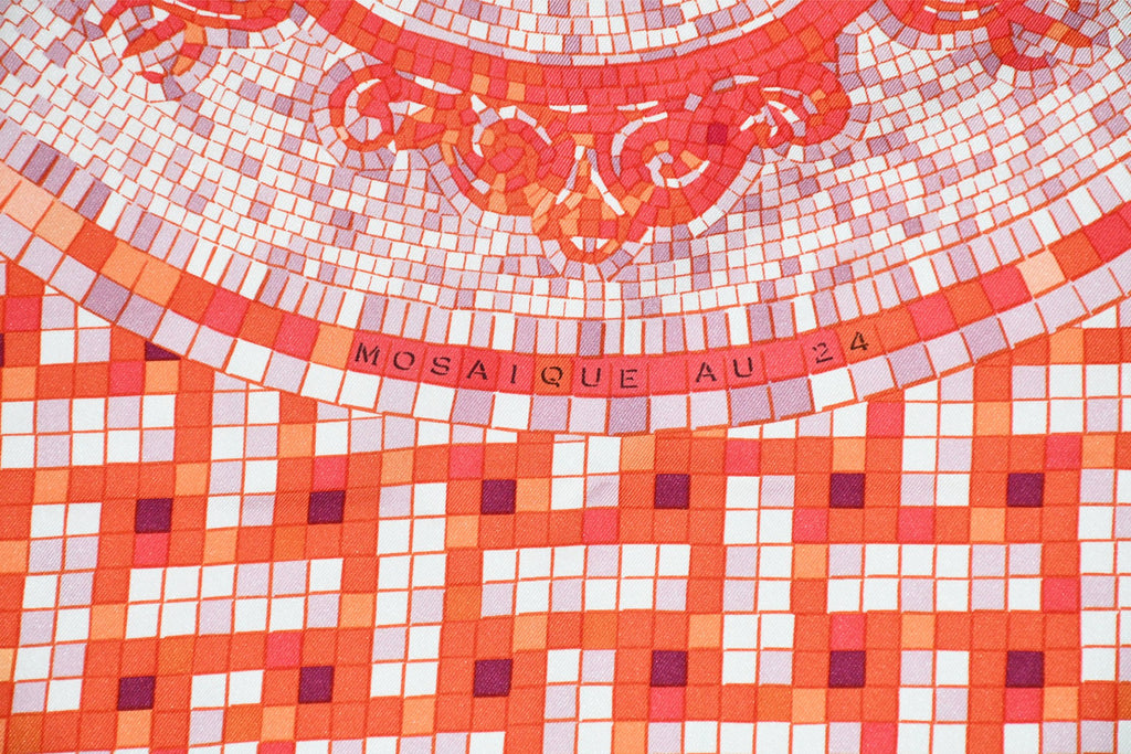 Hermes Scarf Mosaique au 24 silk 90 cm orange horse Carre 35"